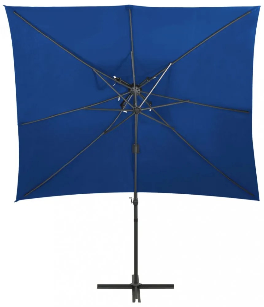 azúrkék dupla tetejű konzolos napernyő 250 x 250 cm
