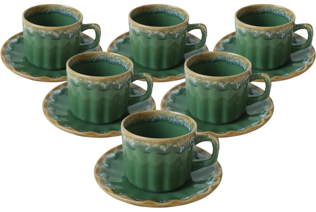 6 darab Elementa kerámia csésze és csészealjszett, 185 ml, zöld