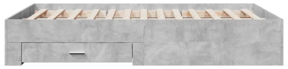 betonszürke szerelt fa ágykeret fiókokkal 140 x 190 cm