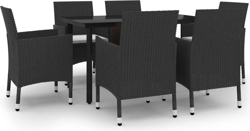 vidaXL 7 részes polyrattan és üveg kerti étkezőgarnitúra párnákkal