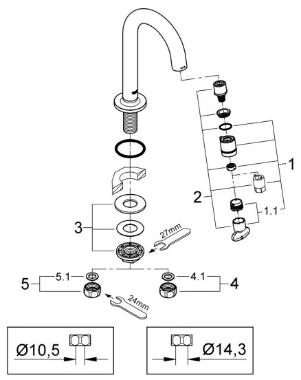 GROHE 20201000 - UNIVERSAL 113 mm álló szelep, fényes króm