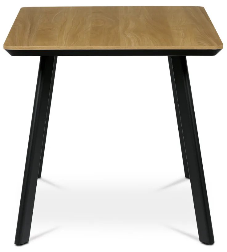 Masă de sufragerie de culoare stejar 140x80 cm, blat MDF, decor melaminat stejar, cadru metalic, lac negru