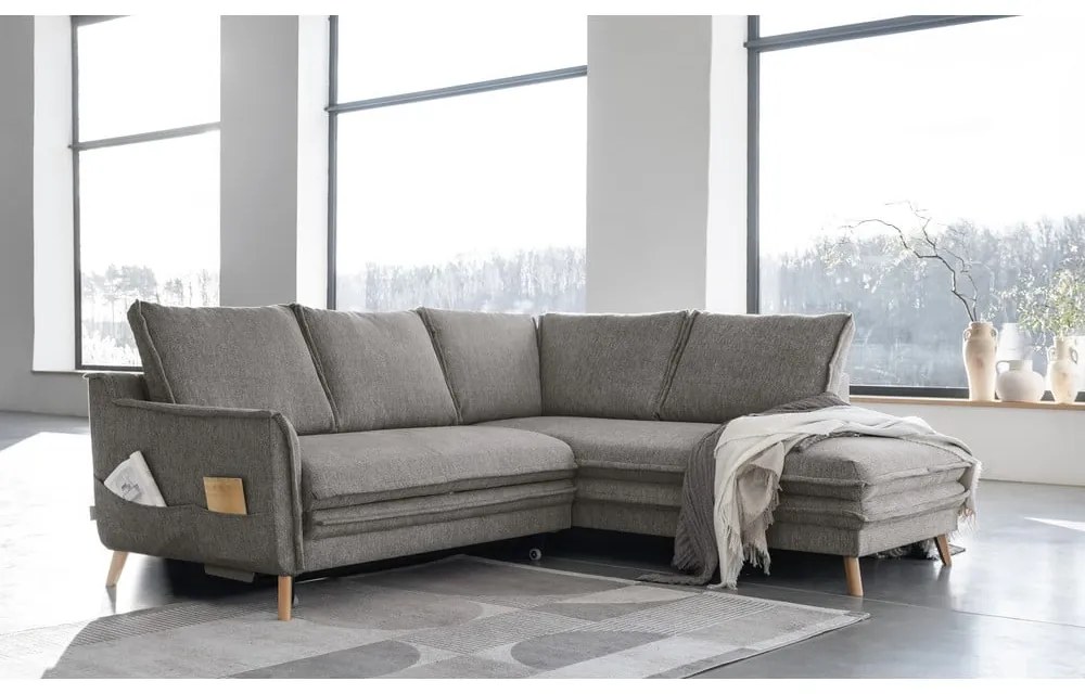 Szürke kinyitható sarokkanapé (jobb oldali) Charming Charlie – Miuform