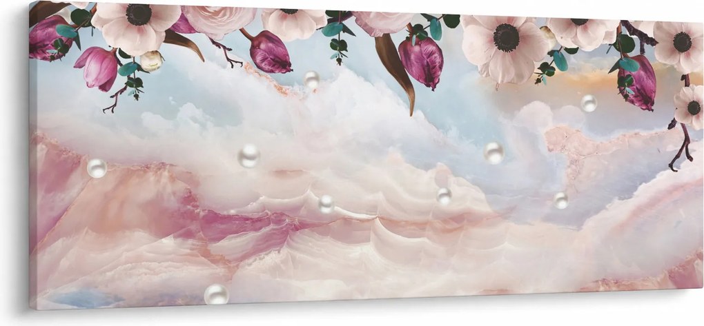Rózsaszín virágokképe rózsaszín márvánnyal (120x50 cm)