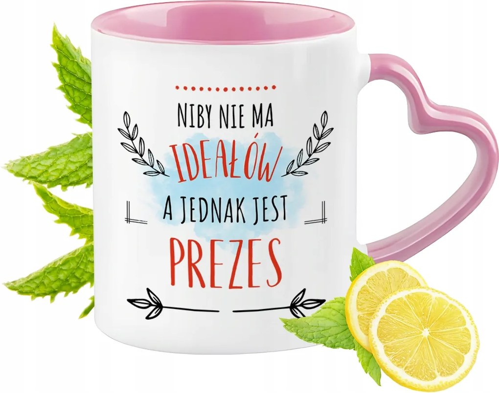 Elnöki bögre Rózsaszín, szív alakú füllel Kávé ajándék