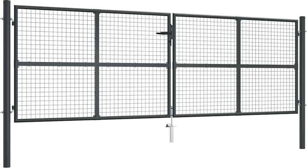 vidaXL szürke horganyzott acél hálós kerti kapu 400 x 125 cm