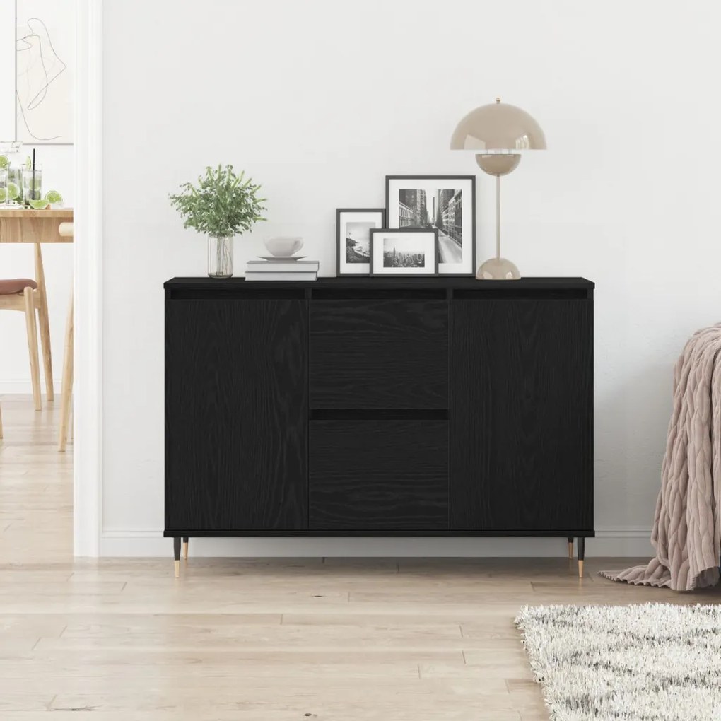 Oldalszekrény Ajtókkal és Fiókokkal Fekete Tölgy 101,5x35x70 cm