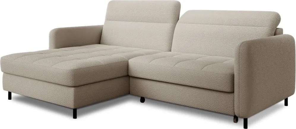 Bézs buklé kinyitható-tárolóhelyes sarokkanapé (bal oldali-heverő résszel) Gomsi – ELTAP