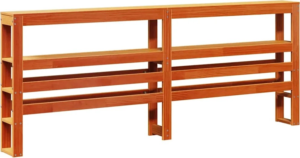 vidaXL viaszbarna tömör fenyőfa fejtámla polcokkal 200 cm