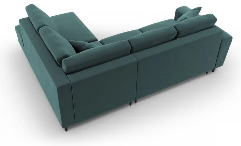 Petróleum színű bársony kinyitható tárolóhelyes sarokkanapé (jobb oldali-L alakú) Kyoto – Cosmopolitan Design