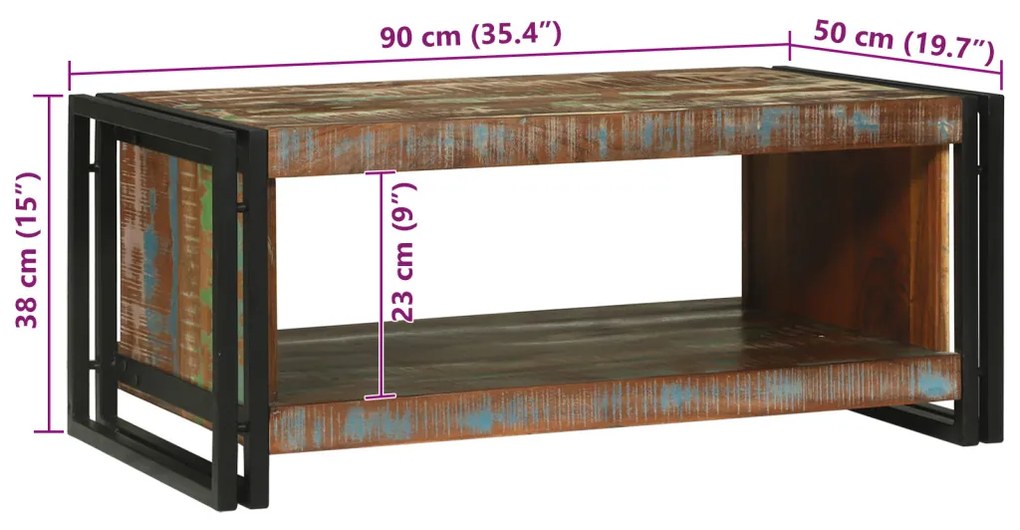 Dohányzóasztal 90x50x38 cm Tömör Fa Újrahasznosított