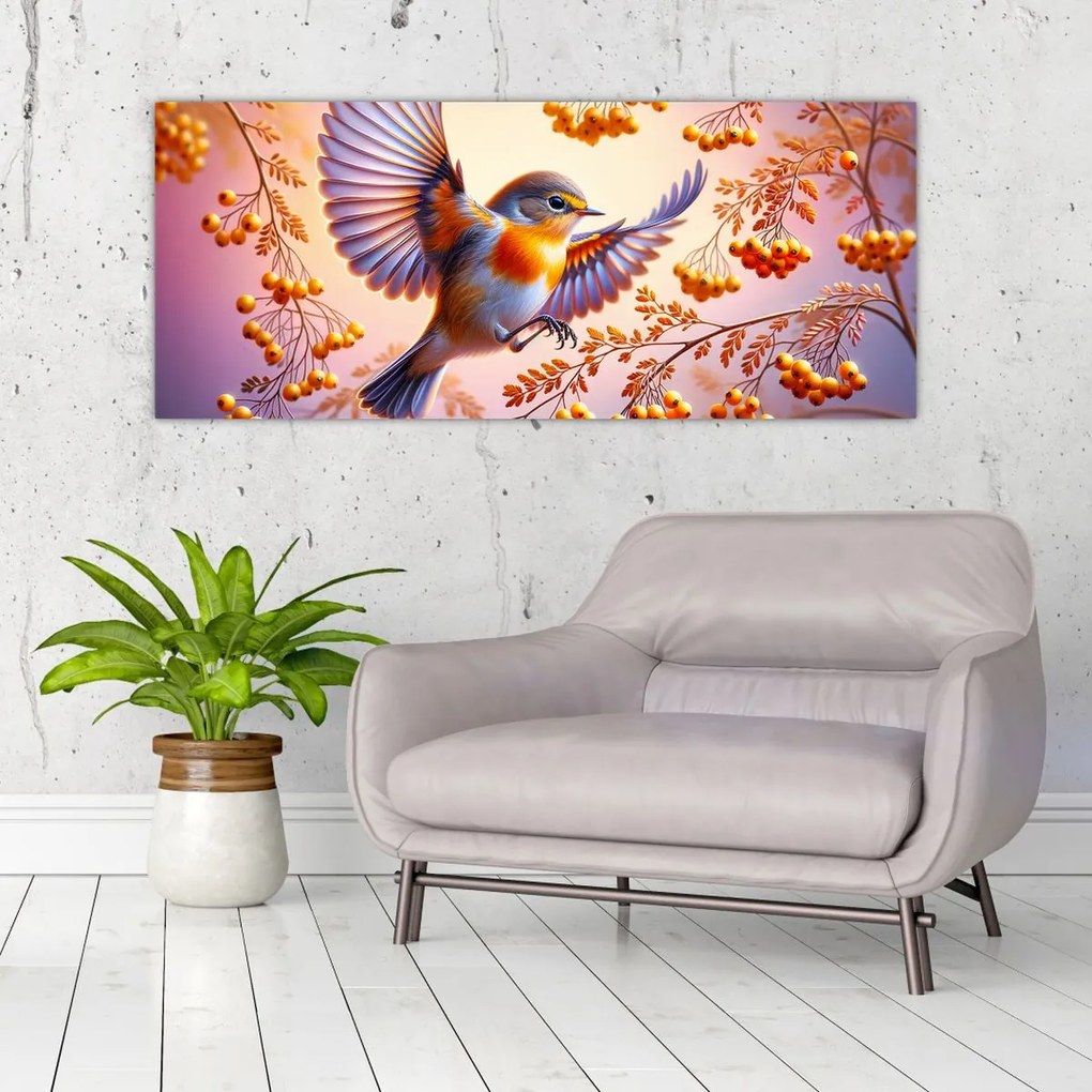 Kép - Madár berkenyével (120x50 cm)