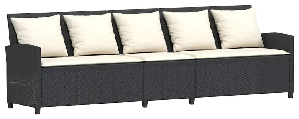 5 személyes fekete polyrattan kerti kanapé párnával
