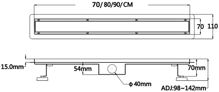 AREZZO design 2in1 800 mm-es rozsdamentes acél folyóka fekete