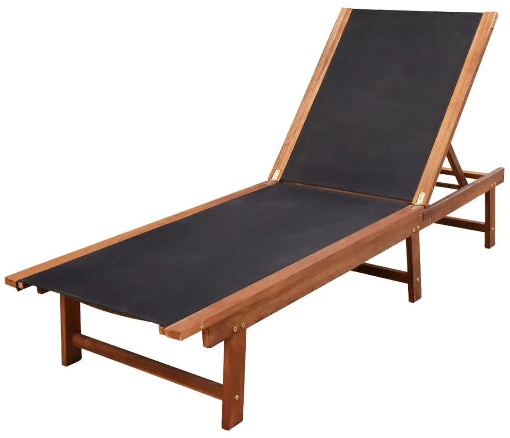 2 db tömör akácfa és textilén napozóágy asztallal