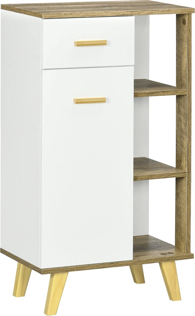 Kleankin Modern Fürdőszobaszekrény Fiókkal és Fakkokkal, Többfunkciós Fürdőszobaszekrény Emelt Alappal, 50x30x89 cm, Fehér | Aosom