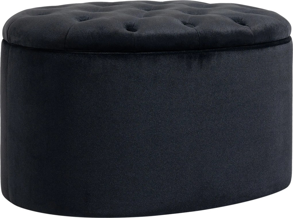 HOMCOM Tároló Puff, Bársonyos Béleléssel, Ovális Forma, Tároló Láda Nappaliba, Hálószobába, Előszobába 71 x 52 x 42 cm, Fekete | Aosom