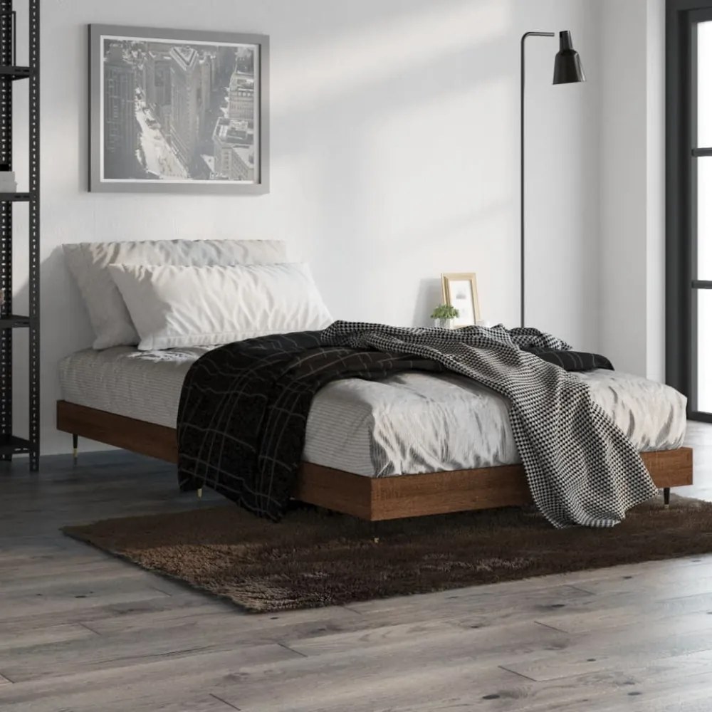 barna tölgy színű szerelt fa ágykeret matrac nélkül 90x190 cm