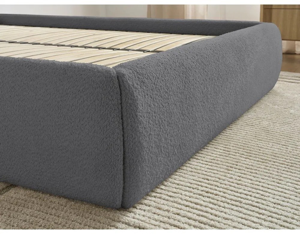 Sötétszürke kárpitozott ágyneműtartós franciaágy ágyráccsal, ágytámla nélkül 160x200 cm Inera – Bobochic Paris