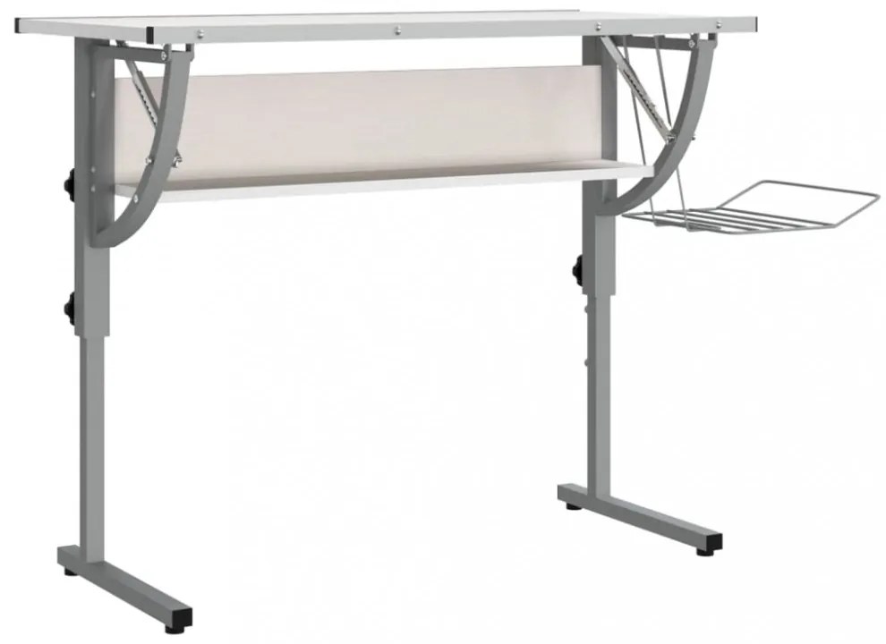 fehér-szürke szerelt fa és acél íróasztal 110 x 53 x (58-87) cm