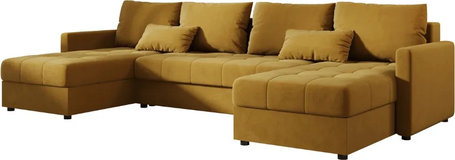 VENORIA U alakú kihúzható ülőgarnitúra, 285x146 cm, mustársárga + 2 párna INGYEN