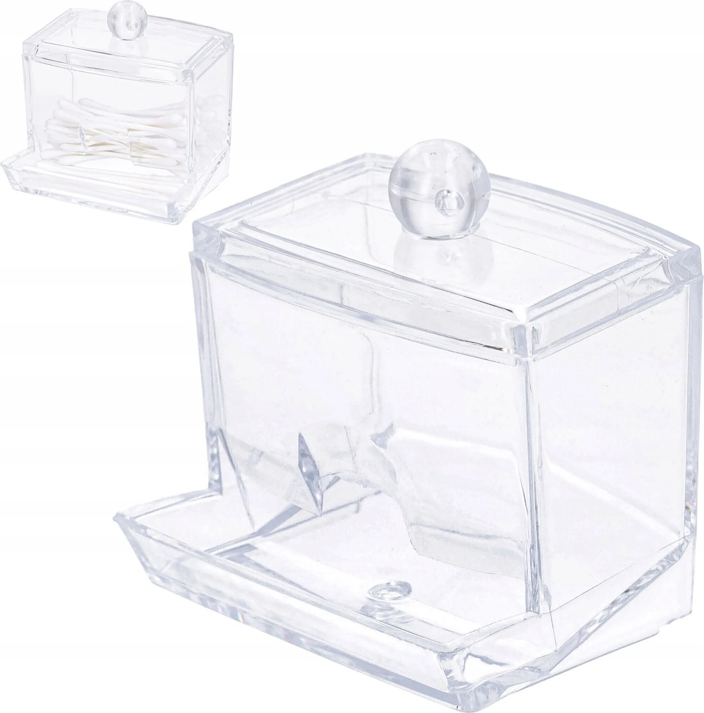 Fürdőszobai rendszerező fültisztító pálcika tartó fedéllel 9x7x9 cm