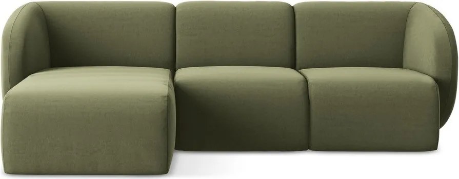 Zöld bársony sarokkanapé (bal oldali-heverő résszel) Lani – Makamii