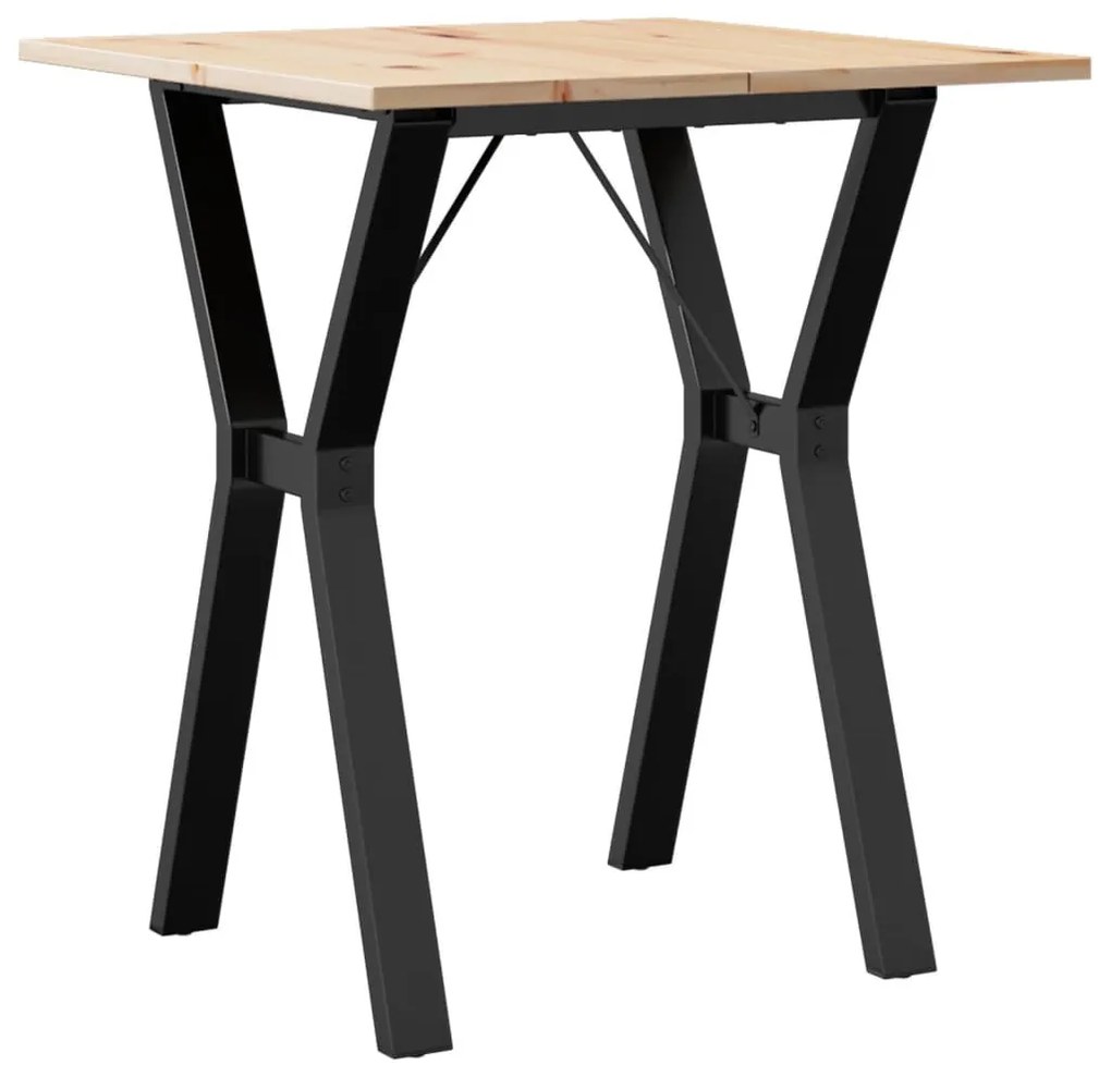 tömör fenyőfa és öntöttvas étkezőasztal Y-vázzal 70x70x75 cm