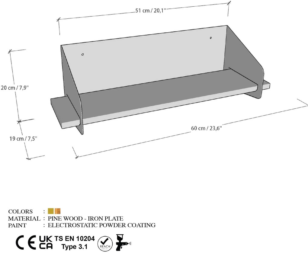 Fali polc Long Arm - Fekete