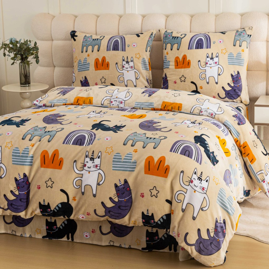 Mikroplüss ágynemű PURRSLEEP bézs Ágyneműhuzat mérete: 2 db 70 x 90 cm | 200 x 220 cm