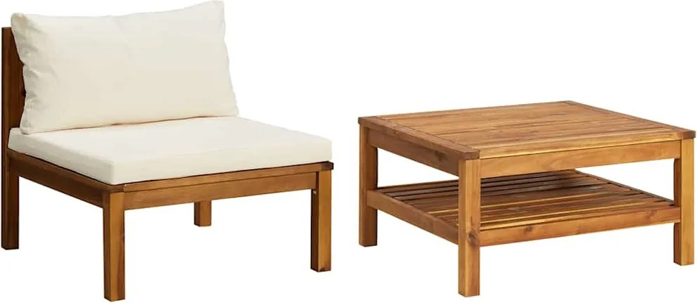 vidaXL 2 részes kerti akácfa kanapészett krémfehér párnákkal