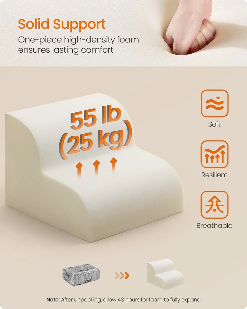 2 lépcsős kutyalépcső ágyhoz, vízálló, csúszásmentes, mosható huzattal – szürke