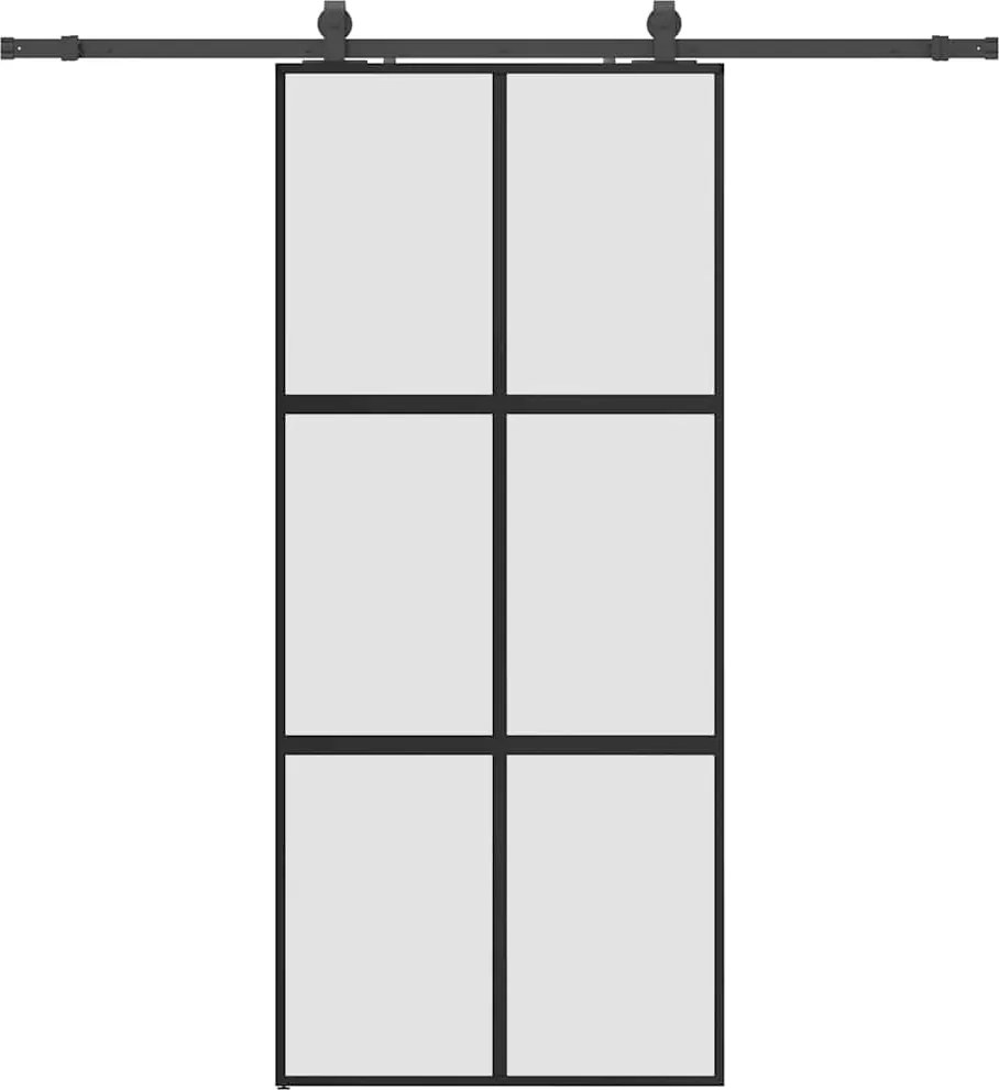 vidaXL fekete edzett üveg tolóajtó fémszerelék szettel 90x205 cm