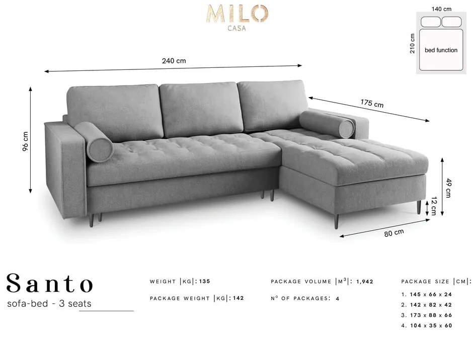 Santo világosbézs kinyitható sarokkanapé, jobb oldali - Milo Casa