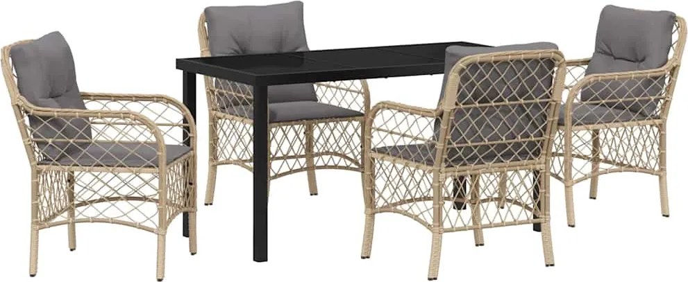 vidaXL Kert étkező szett párnával 5 pcs Bézs polirattan