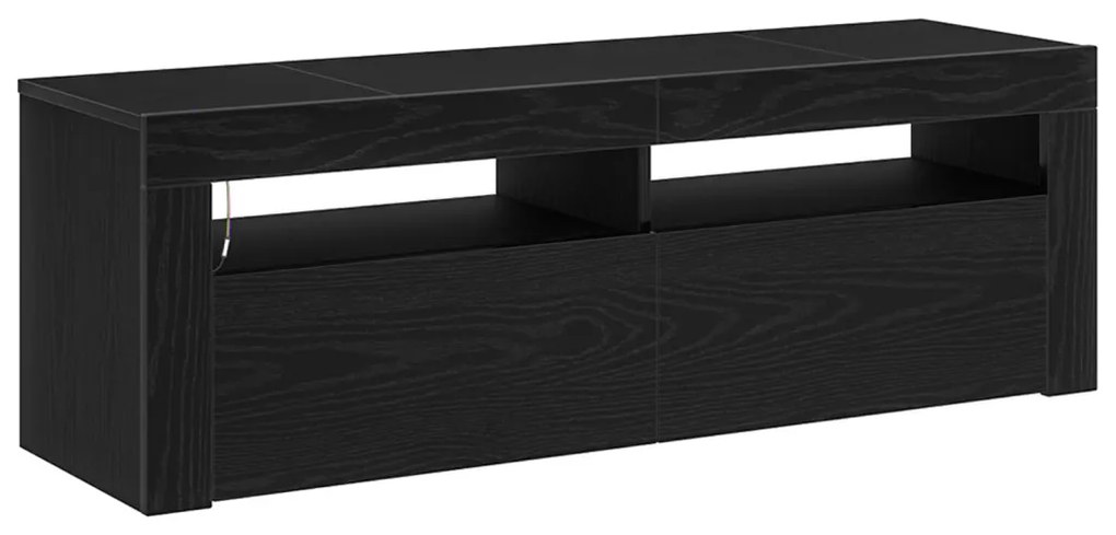 TV Szekrény LED világítással Fekete Tölgy 120x35x40 cm Szerelt Fa