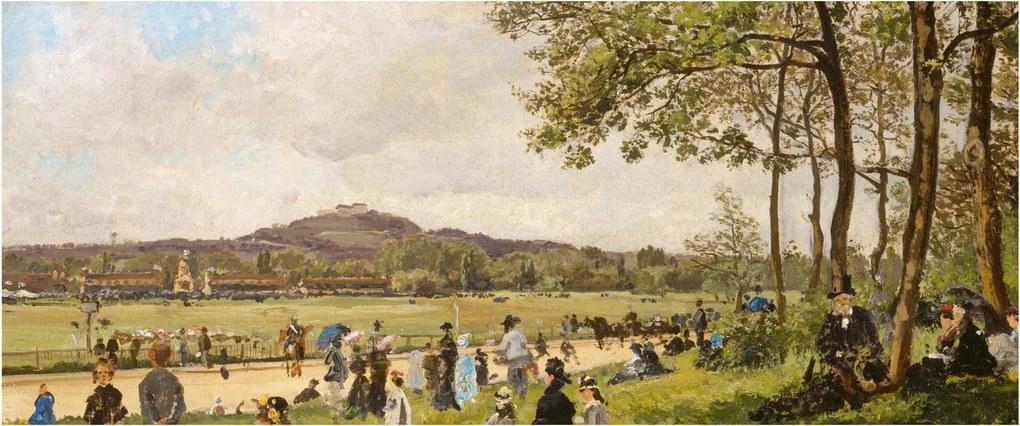 Kép - French 19th Century, Race Course at Longchamps, reprodukciók (120x50 cm)