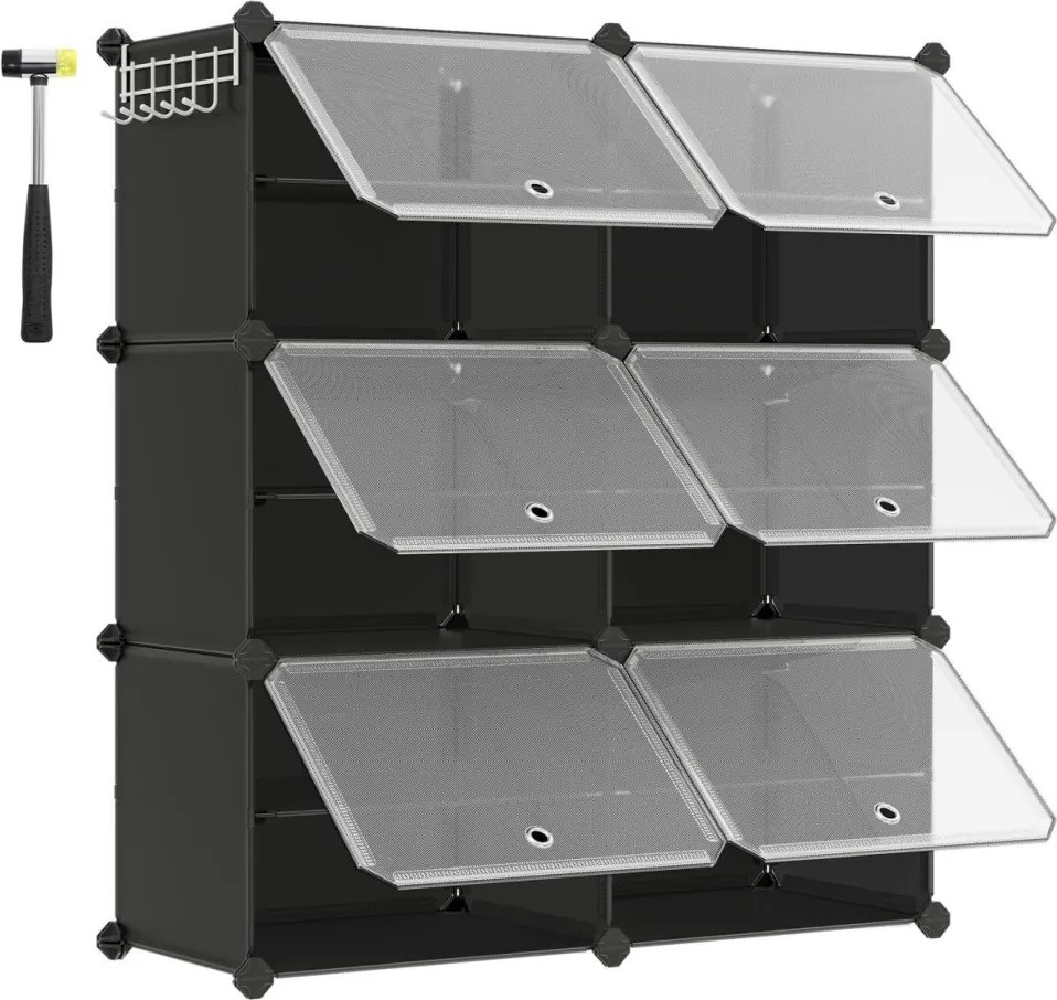 Cipőtároló doboz 6 rekeszes tárolódoboz, fekete 82x32x92cm