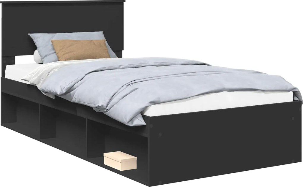 vidaXL Ágykeret fejtámlával Fekete 100 x 200 cm Tömör fenyőfa