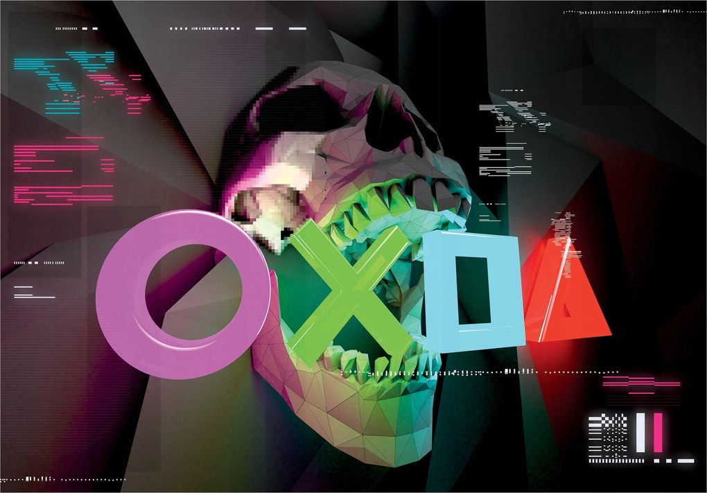 Fotótapéta flizelina Koponya Oxda geometria poligon és Glitch 300x210 +ragasztó