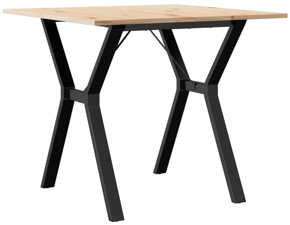 tömör fenyőfa és öntöttvas étkezőasztal Y-vázzal 90x90x75 cm