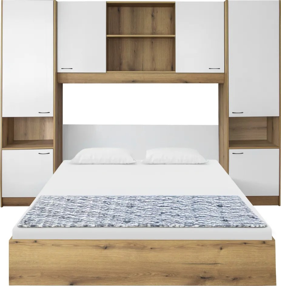 Ágy felépítménnyel, 160x200, fehér magasfényű HG, MILAGA