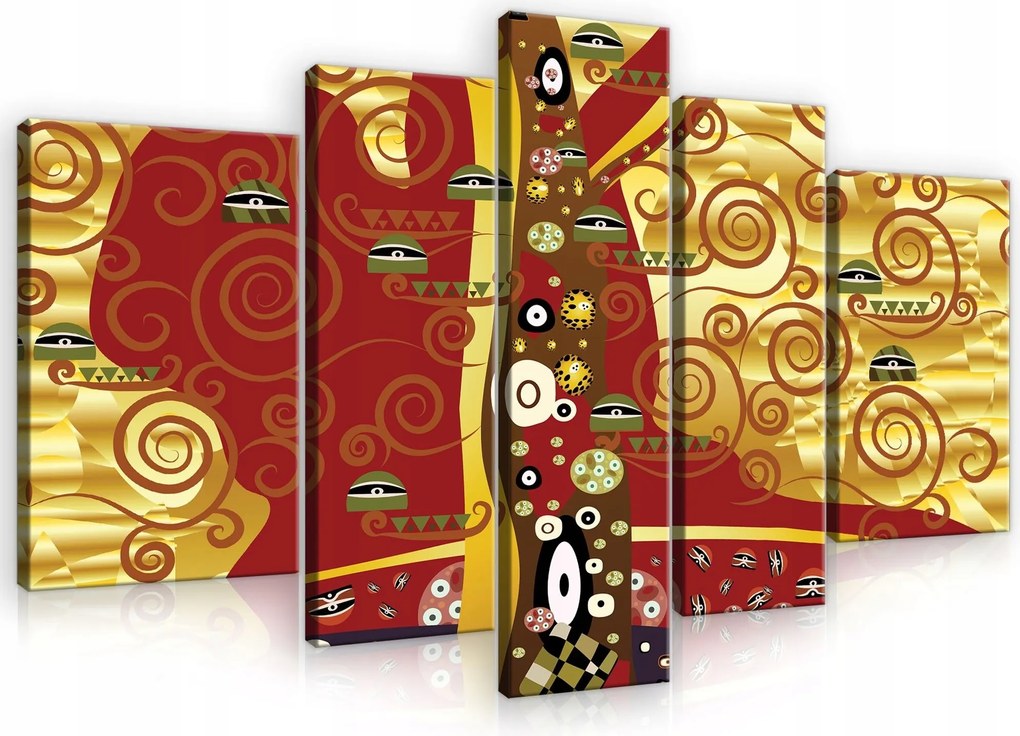 Vászonkép 170x100 moduláris életfa Klimt modernizmus arany piros spirál