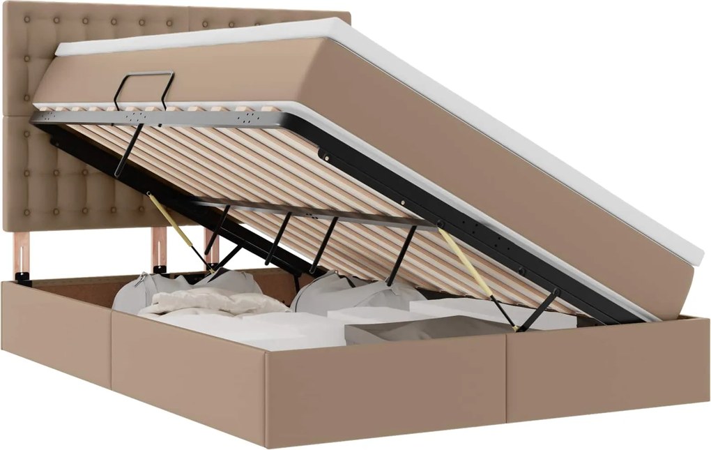 vidaXL Tárolós Ágy matracmal fejtámlával Kávé 140 x 190 cm Műbőr
