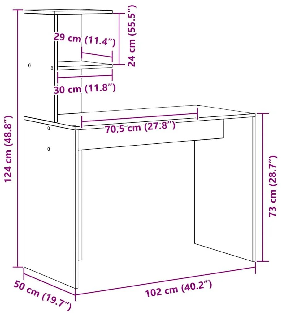 Asztal polcokkal Szürke sonoma 102 x 50 x 124 cm Faanyag
