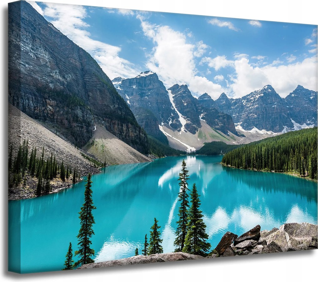 Vászonkép Természet Hegyek Erdő Kék víz 40x30 cm