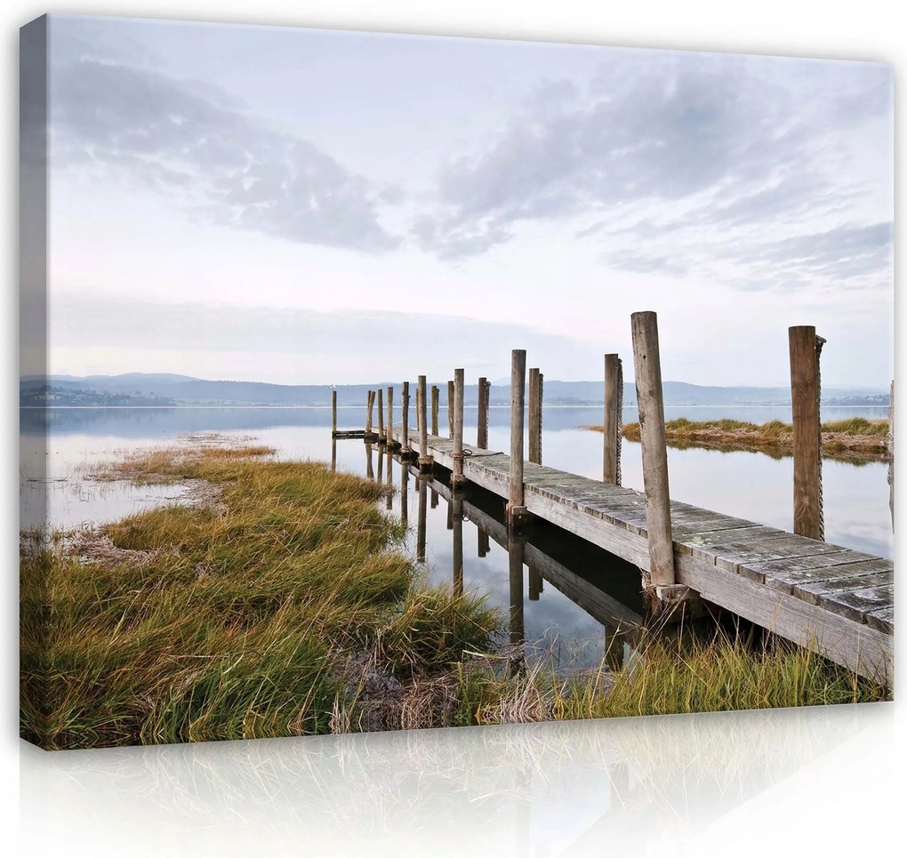 Vászonkép 80x60 nyugalom csend természet kikötő móló víz tükröződés Tasmania