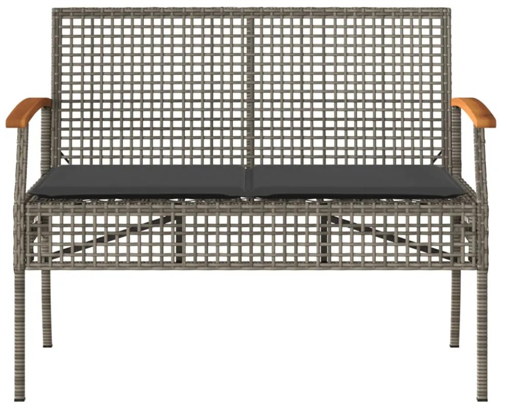 szürke polyrattan és akácfa kerti pad párnával