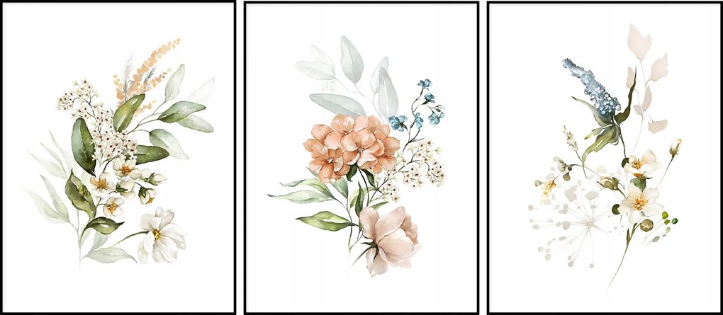 Poszter szett virágok növények grafika 3x 30x40cm
