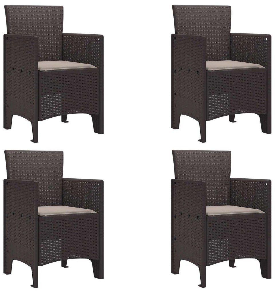 vidaXL Kerti Szék párnával 4 pcs Barna 53 x 49 x 85 cm Polipropilén